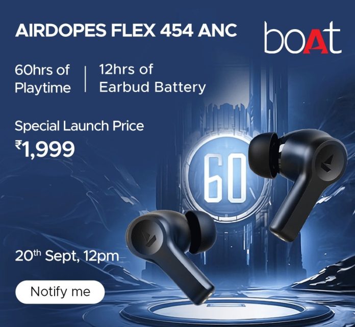 boAt Airdopes FLEX 454 ANC Set to Debut on Amazon India on September 20, 2023